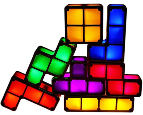 TFSeven Stackable LED 7 Colours 3D Puzzles Night Light Induction Interlocking Desk Lamp, DIY Tangram Light Blocks Puzzles Lamp for Children Bedroom USB
