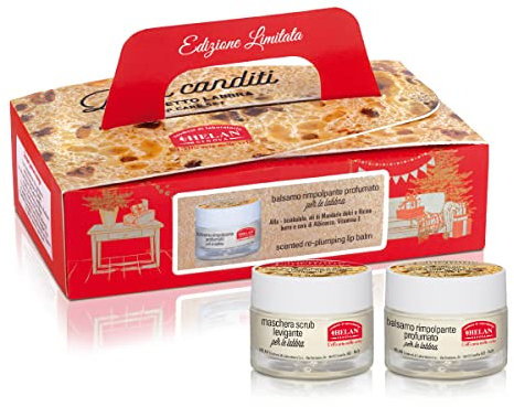 Helan, Panettone - Maschera Labbra Levigante con Olio di Mandorle Dolci e Vitamina E 13 ml + Balsamo Labbra Nutriente 13 ml - Cofanetto Regalo Donna con Scrub Labbra e Burrocacao Rimpolpante Profumato