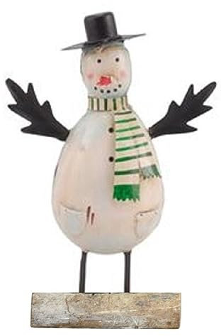 ETC dekorative winterliche Dekofigur Schneemann mit Hut und farbigem Schal Metall bemalt (Grün)