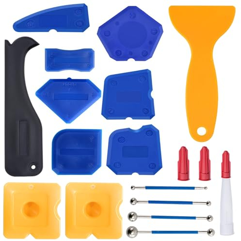 PIWOSGOL Silikonentferner Werkzeug Silikon Abzieher 19 Stück, Silikon Entfernen Werkzeug Schaber Kit Fugenglätter Set, Metallkugel Abzieher Verstemmwerkzeuge Kit für Badezimmer, Küche, Bodenecke