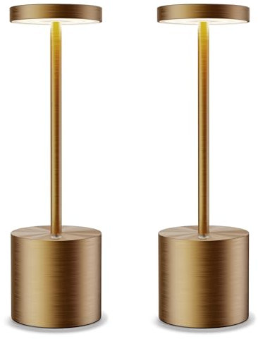 SLSMD 2 Pack Cordless Table Lamp IP54 Battery Operated Desk Lights 5000mAh Rechargeable Aluminum Metal Night Light 3 Color & Stepless Dimming Lamps Portable LED Lamps (2 Pack Titanium)