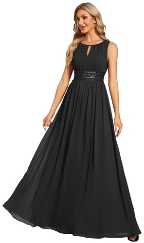 Ever-Pretty Abiti da Sera Donna Girocollo Senza Maniche Gonna A Trapezio Gonna Lunga Abito Elegante Donna Cerimonia Nero 40