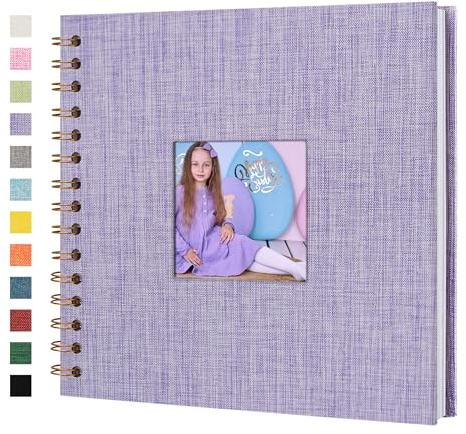 Yopih Scrapbook Photo Albums Linen Cover 20.5x20.5 cm Hardcover Kraft White Pages Memory Scrapbooking Book for Wedding Travel Baby Shower Guest Book, 20 Sheets/40 Pages, Purple