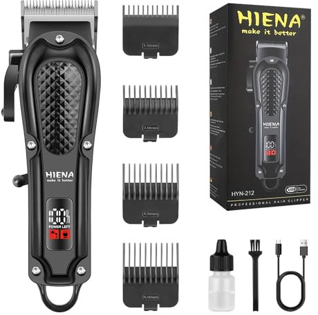 HIENA PRO Profi Haarschneider Herren Haarschneidemaschine Friseur Haar und Bartschneider Herren Haartrimmer Bartschneider Hair Clipper Trimmer akku LED-Anzeige (Schwarz)