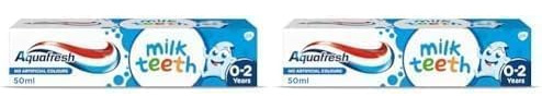 Aquafresh Milk Teeth Baby Toothpaste 0-2 years, Toddler Toothpaste for Infants, Gentle care for Milk Teeth, Pack of 2 x 50ml