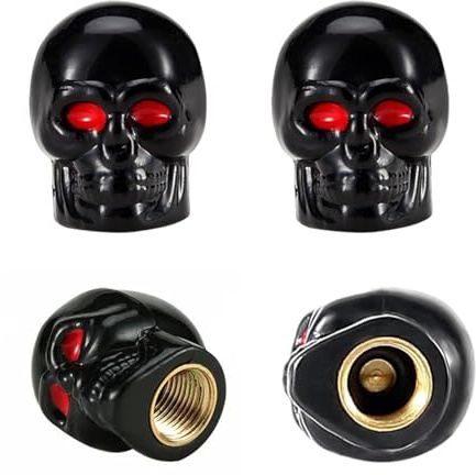 Misuyue 4 Stück Ventilkappen Auto, Totenkopf Stil Ventilkappen Fahrrad, Autoventil Kappe aus ABS Kupfer Autozubehör, Universal Reifenventilkappen für Auto Fahrrad LKW Motorrad (schwarz)