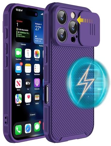 Hitaoyou for iPhone 16 Pro Max Case Compatible with Magsafe, iPhone 16 Pro Max Camera Protection Case [Support Wireless Charging] with Slide Lens Cover,Slim Magnetic Case for iPhone 16 Pro Max Purple