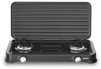 SOGO Hornillo Camping Gas Portátil 2 Fogones para Exterior GLP y Propano - Cocina Camping con Control Preciso de Llama - Cocina de Gas Portátil para Terraza y Aire Libre Compacta y Eficiente