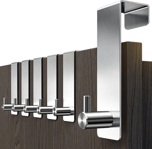 Menz Türhaken - 6 Stück Edelstahl Türhaken zum Einhängen, stabile Kleiderhaken Tür, Haken zum Einhängen als flexible Türgarderobe, Türhakenleiste