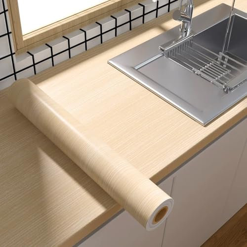 Assnit Light-Colored Oak 30cm X 300cm Wood Effect Sticky Back Plastic Roll, Waterproof self-Adhesive Wallpaper, Decorative Vinyl Film, for Kitchen cabinets, countertop Furniture, Drawer Linings