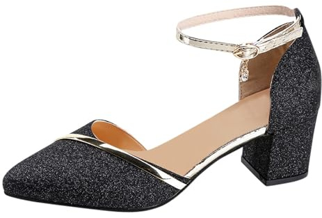 Zapatos de Baile Liso Mujer Moda Plata, Zapatos de Tacón Elegantes Suave Zapatos Cómodos Elegante Sandalias con Diamantes Rojos Zapatos Bailarina Mujer Rendimiento para Fiesta, Negro , 39 EU