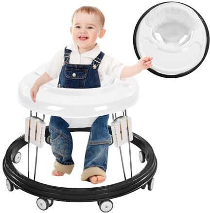 Lauflernhilfe Baby Walker, Faltbare Multifunktions-Anti-Rollover, 5-stufig höhenverstellbar, Lauflernhilfe für 6-15 Monate, geeignet für jedes Gelände (Weiß)