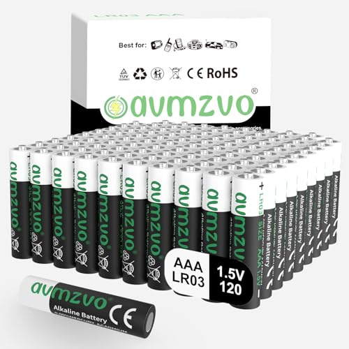 avmzvo Batterie AAA LR03 120 pezzi Alcaline 1,5 Volt, potenza duratura, potente, può essere utilizzata per giocattoli, sveglie e altri dispositivi elettronici【10 anni di garanzia】