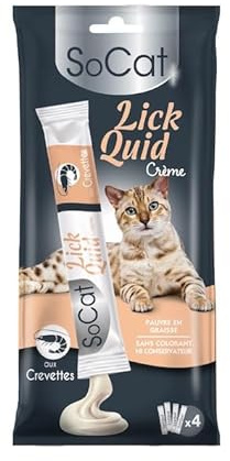 Riga - Socat Lick Quid - Friandises pour Chat - Snack Humide Aux Crevettes - Crème A Lécher - Vitamines Et Taurine - sans Colorant Ni Conservateur - Faible en Graisses - Récompense Idéale - 4 x 14g