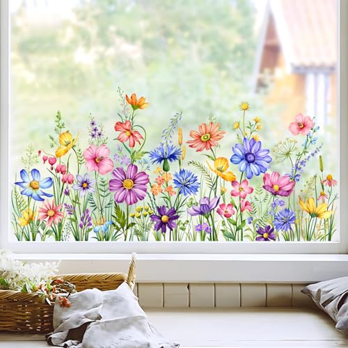 Tanlaby Adesivi per Finestra Fiori Primaverile Adesivo per Finestrini Giardino Fiore Farfalla Decalcomanie per Finestre Non Adesiva Finestra Vetro Porte Soggiorno Cucina