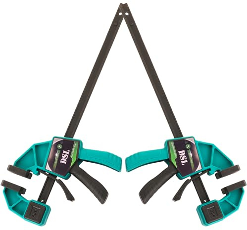 DSL Woodworking Quick Grip Bar Clamps, 6 Inch Wood Clamps (2 Pack) | Clamping Range 155mm& Spread 280mm with Non-Slip Protective Jaws | Ideal for Woodworking, DIY, Carpentry, Crafts and Repairs