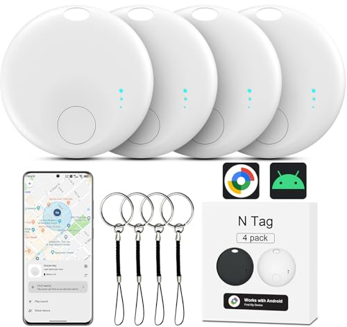 Air Tracker Tag Android, 4 Traceur Localisateur D’Objets Bluetooth, Smart Tracker Tag Fonctionne avec l’app Google Localiser (Uniquement Android), Android Smart Traceur Tag pour clés,Animaux, Bagages