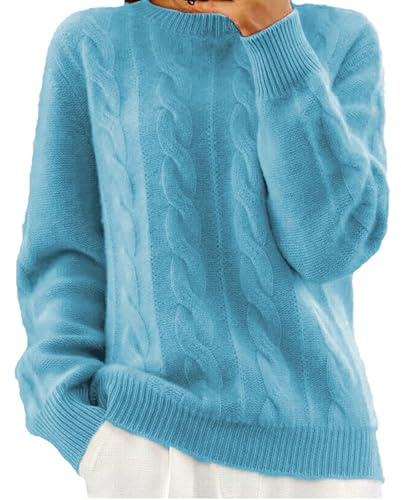 Maglioni Donna Cashmere Maglia Teddy Donna Maglione Semi da A Maniche Lunghe Pullover Tinta Unita con Camicia Base Maglione Caldo Autunno E Inverno Marrone Maglia Pile Blue M