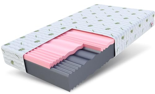 FDM Materasso 90 x 200 cm, durezza H3 H4, altezza 18 cm, materasso in schiuma fredda HR, schiuma visco, 7 zone di comfort con rivestimento ipoallergenico, lavabile in aloe vera, Oeko-Tex Lunera Max
