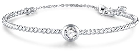 Lyniuoy Plaqué or blanc 18 Carats Câble torsadé Bracelet Femme, Bijoux Femme, Romantique Cadeau Femme-Idées Uniques pour Anniversaire, Fête des Mères, Saint-Valentin, Noël