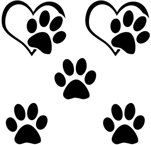 Adesivi Zampa Cane Auto Cuore – 5 Pezzi Vinile Polimerico Nero | Adesivo Impronta Zampa Cane per Auto e Moto | Sticker Cuore Cane Resistente a Pioggia e Sole | Adesivi Auto Esterni Anti Bolle