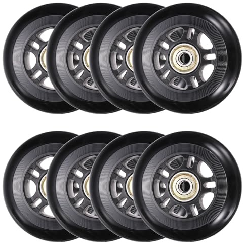 YELARXI Inline Skate Wheels with Bearings, Outdoor & Indoor Roller Skate Wheel Inline Skate Replacement (80mm, 8Pack, Black) for Scooter