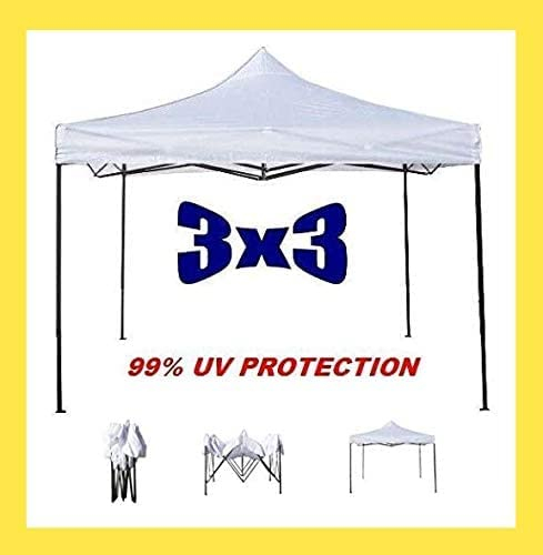 GAZEBO RICHIUDIBILE 3X3 Mt PADIGLIONE PIEGHEVOLE AUTOMATICO IMPERMEABILE A FISARMONICA COLORE BIANCO CON SACCA TELO DI COPERTURA adatto per Giardino Terrazza Fiera Feste Sagre Mercato Pic Nic Campeggio Bar Pub