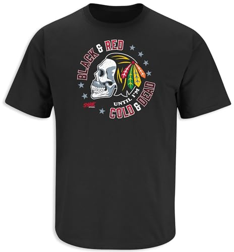 Smack Apparel Skull T-Shirt for Chicago Hockey Fans (SM-5XL) (Black Short Sleeve, X-Large)