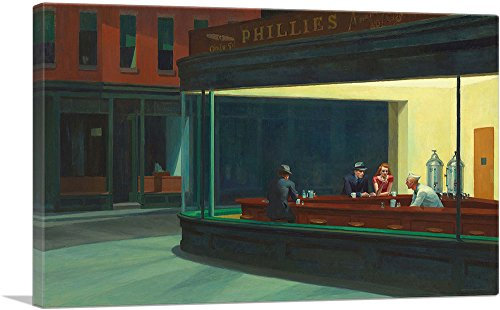 ARTCANVAS Nighthawks 1942 Canvas Art Print Stretched Framed Painting Picture Poster Giclee Wall Decor by Edward Hopper - 40 x 26 (0.75 Deep)