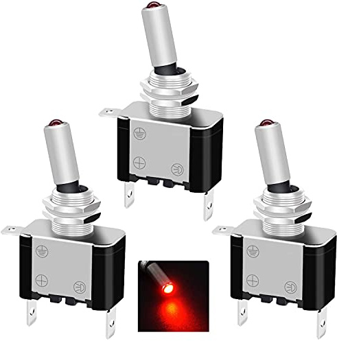 Taiss 3 pièces interrupteur à bascule 12V 20A ON/OFF 2 Positions 3 Broches SPST interrupteur 12V Interrupteur à Levier Avec LED Rouge,pour Bateau Auto Camion ASW-07DR