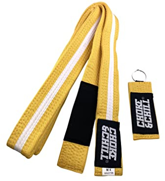 Choke&Chill BJJ Brazilian Jiu-Jitsu bälte med nyckelring (gul-vit, M4 (260 cm))