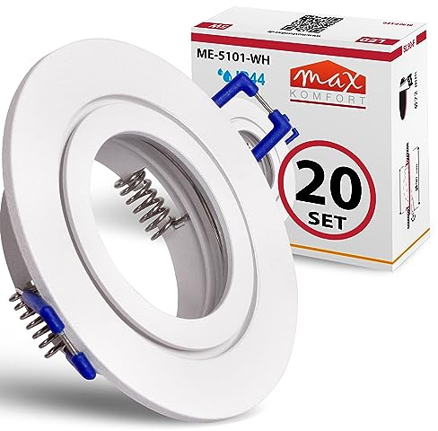 20x Einbaustrahler Bad IP44 mit GU10 Fassung RUND weiß Einbauspot Einbauleuchte Rahmen Rostfrei Deckenspot Strahler Spot 5101