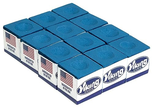 Viking Pool Cue Chalk Blue 12 Pack | Billiard Pool Stick Chalk for Home, Bar, and Tournament Use