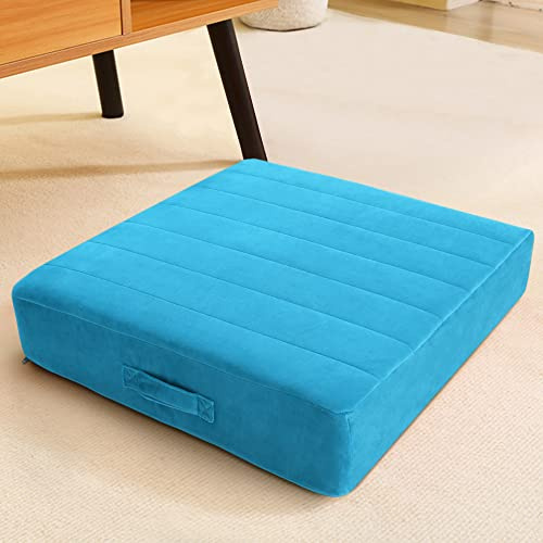 MeMoreCool Square Floor Pillow Seating for Adults Kids, Large Meditation Cushion Floor Pillow with Thick Foam & Soft Tufted Cover, Washable Big Pillow Seat Floor Cushion for Sitting Yoga 24 Blue