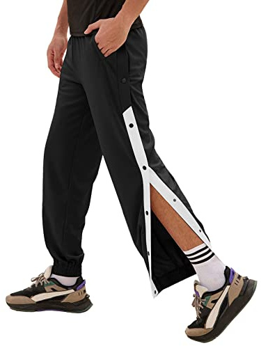 NLAVW Pantalon de survêtement Post-Chirurgie pour Homme, Pantalon à Bouton-Pression latéral Fonctionnel pour Fracture, amputé, Facile à Enfiler,Noir,L