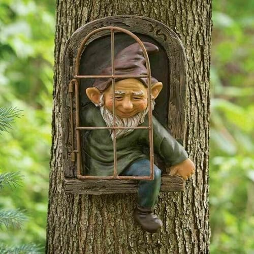 LSDZHK Elf Out The Door Tree Hugger Garden Statue, Gnome Resin Figurine Hanging Tree Gnome Decoration Tree Faces Decor Outdoor for Patio Lawn Ornament (Men)