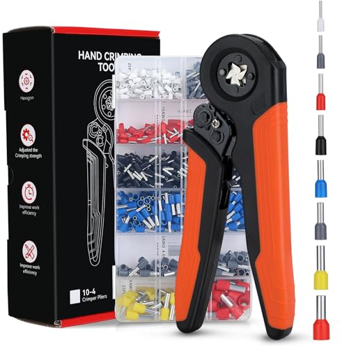 HOLULO Crimpadora Terminales Electricos con 1200 0,08-10mm² Conectores Cable,Autoajustables,para Electricista y Herramientas para Electricista,instalación y reparación vehicular (quads-naranja)