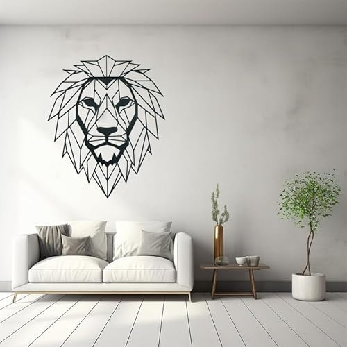 Löwe Wanddekoration im Line Art Stil aus Kunststoff 3D-Druck (S (25cm), Gold)