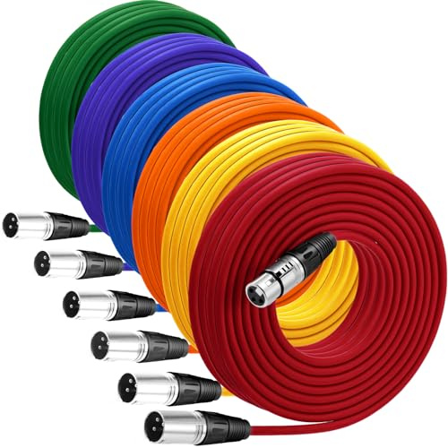 Copkim 6 Pack 25 ft Bright XLR Cables 3 Pins Balanced XLR Microphone Cable to Male to Female Mic Cable for Microphone, Mixer, Recording Studio, Podcast
