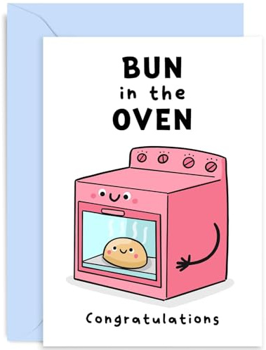 Old English Co. Congratulations Pregnancy Card for Her Him - 'Bun In Oven' Hilarious Baby Announcement Card for Friends - Funny Baby Shower Card - New Mum Card | Blank Inside
