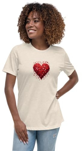 Valentinstags-T-Shirt, Herz von roten Rosen, Valentinstag, entspanntes Damen-T-Shirt, Heather Prism Natural, XX-Large
