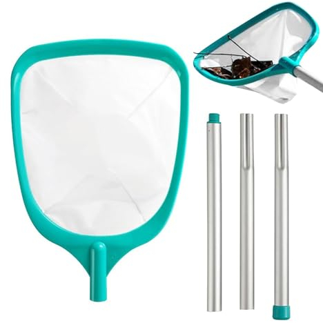 Anloximt Kescher Pool Mit Stange - 145 cm Lang-Teichkescher Mit Teleskopstange - Feiner Skimmer Pool Kescher Mit Teleskopstange Für Schwimmbad, Gartenteich, Spa