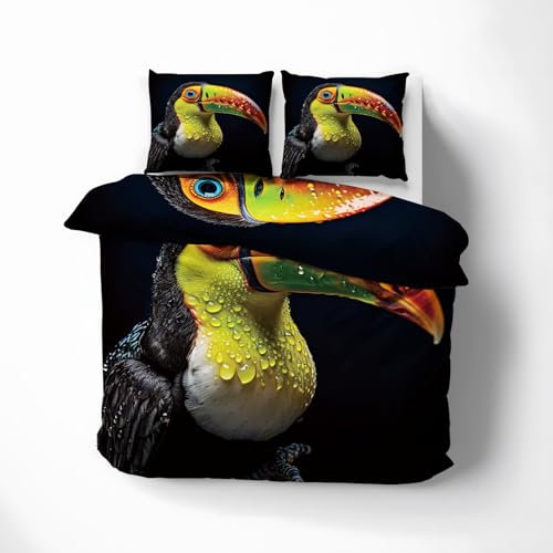WQIZXCW Tukan Bettwäsche 135x200 - Vögel Motiv, Weiche und Angenehme Microfaser Bettbezug Set 2 Teilig, 1 Kissenbezug 80x80, mit Reißverschluss, Wendebettwäsche & Zimmer Deko