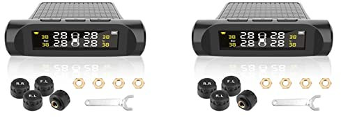 Jasaly 2 x Reifendruckkontrollsystem für Auto, Reifendruck, Batterie, digitales LCD-Display, Auto-Sicherheitsalarmsysteme