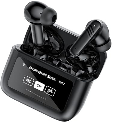 Active Noise Cancelling Touch Screen Earbuds Wireless Bluetooth ANC Earphones In Ear Smart Headphones TWS Wireless Earbuds ENC Ear Buds with Screen On Case Ear Phones Bluetooth for iPhone Android Work
