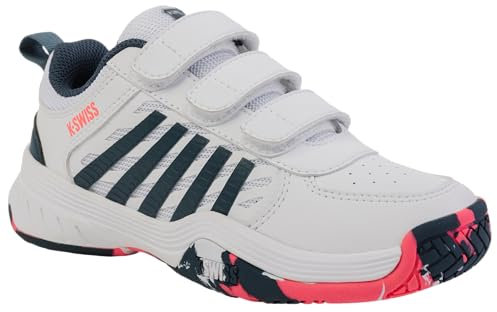K-Swiss Court Express 2 Strap Tennis Shoe, White/Stargazer/NEON Blaze, 28.5 EU