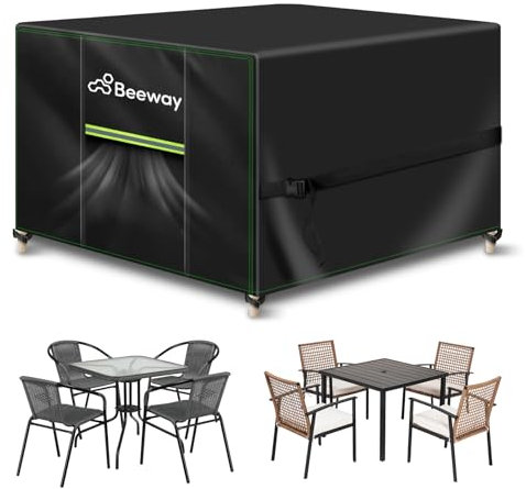 BEEWAY Gartenmöbel Abdeckung Wasserdicht, Schutzhülle Abdeckplane für Gartentische Terrassenmöbel Möbelsets - 420D Oxford Gewebe, Anti-UV, Winterfest, 150 x 150 x 72cm