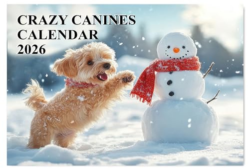 A4 Crazy Canines Wall Calendar 2026 UK 12 Months 2026 Calendar Month to View Funny Dog Calendar 2026 Papa Prints