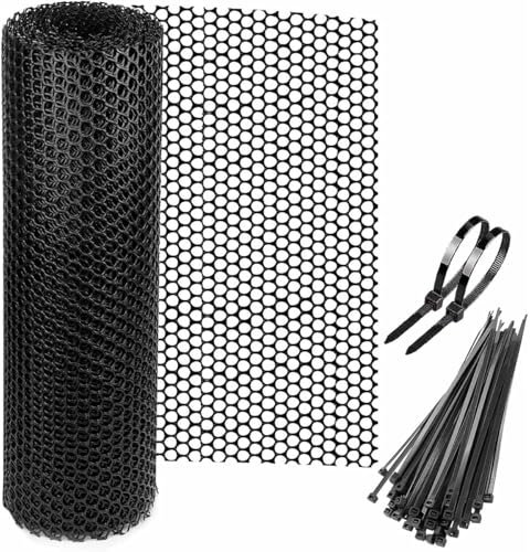 ZYYRSS 5m x 40cm Mesh Fence, Versatile Black Plastic Fencing & Netting, Cuttable Animal Wire Mesh Fence with 20 Pcs Ties, Suitable for Cat Dog Rabbit Barrier and Plant Protectors (Black)