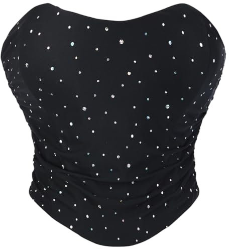 Black Corset Top for Women Sequin Strapless Lace Up Bustier Going Out XL